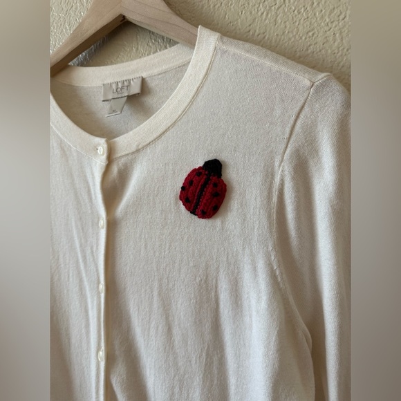 100% Cotton Ladybug Embroidered Ivory Cream Button Cardigan Medium - Picture 12 of 12